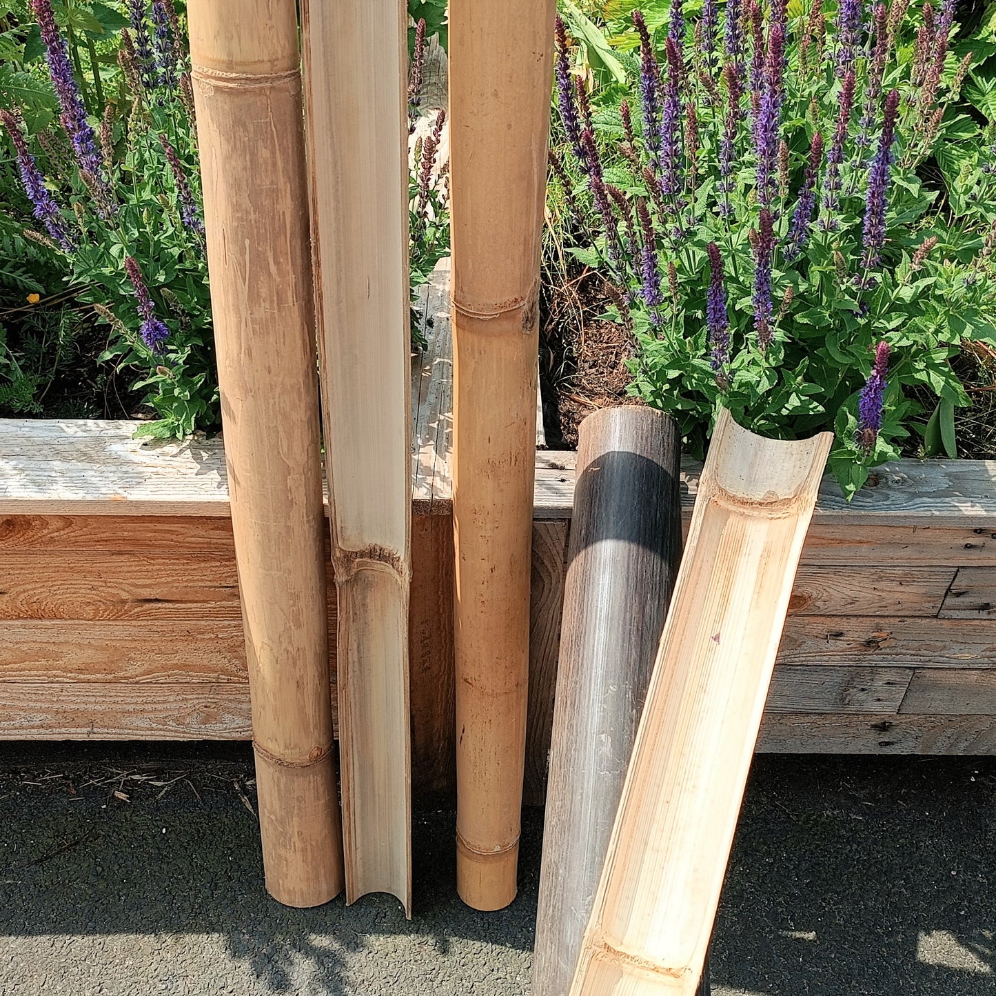 Bambushalbrohre in beige und dunkel braun