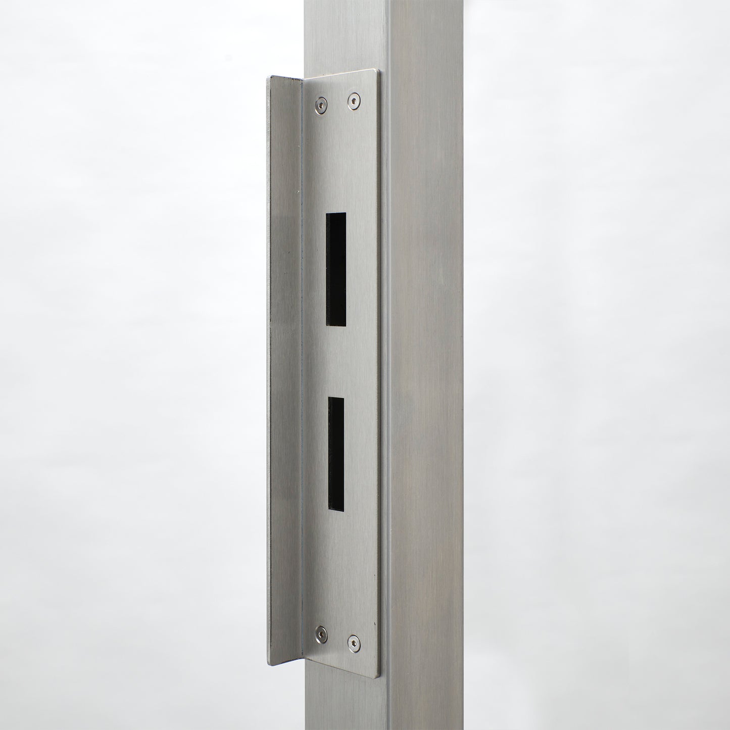 Detailaufnahme des Pfostens mit dem Türanschlag / Schlossfalle unserer Bambus-Edelstahl-Tür