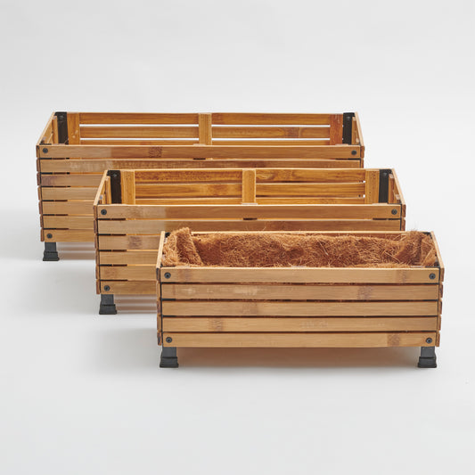 Pflanzkübel aus Bambusholz in unterschiedlichen Größen mit Kokosnaturlatexmatten als Einlage