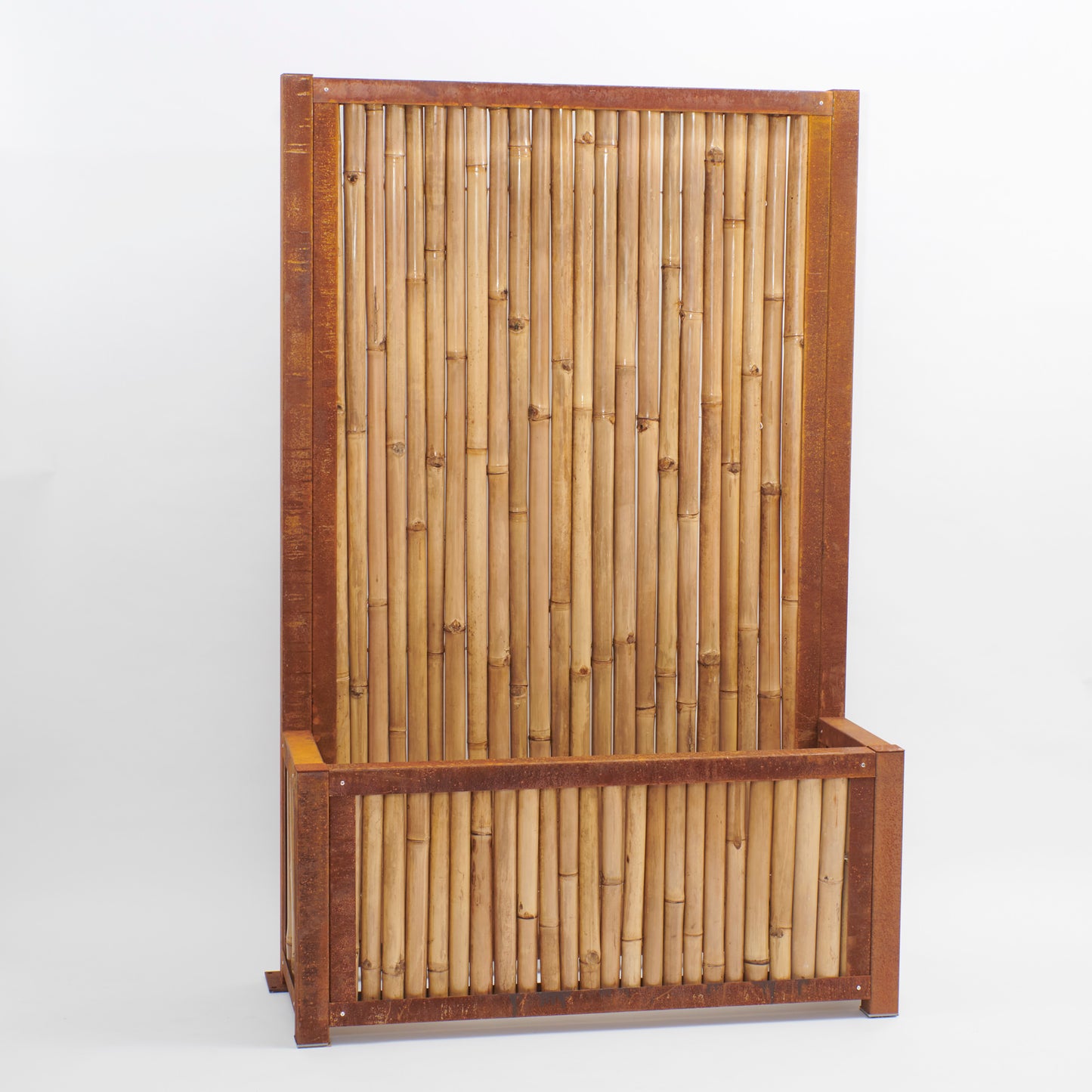 Lit surélevé avec brise-vue - Acier Corten avec remplissage en bambou clair (différentes tailles)