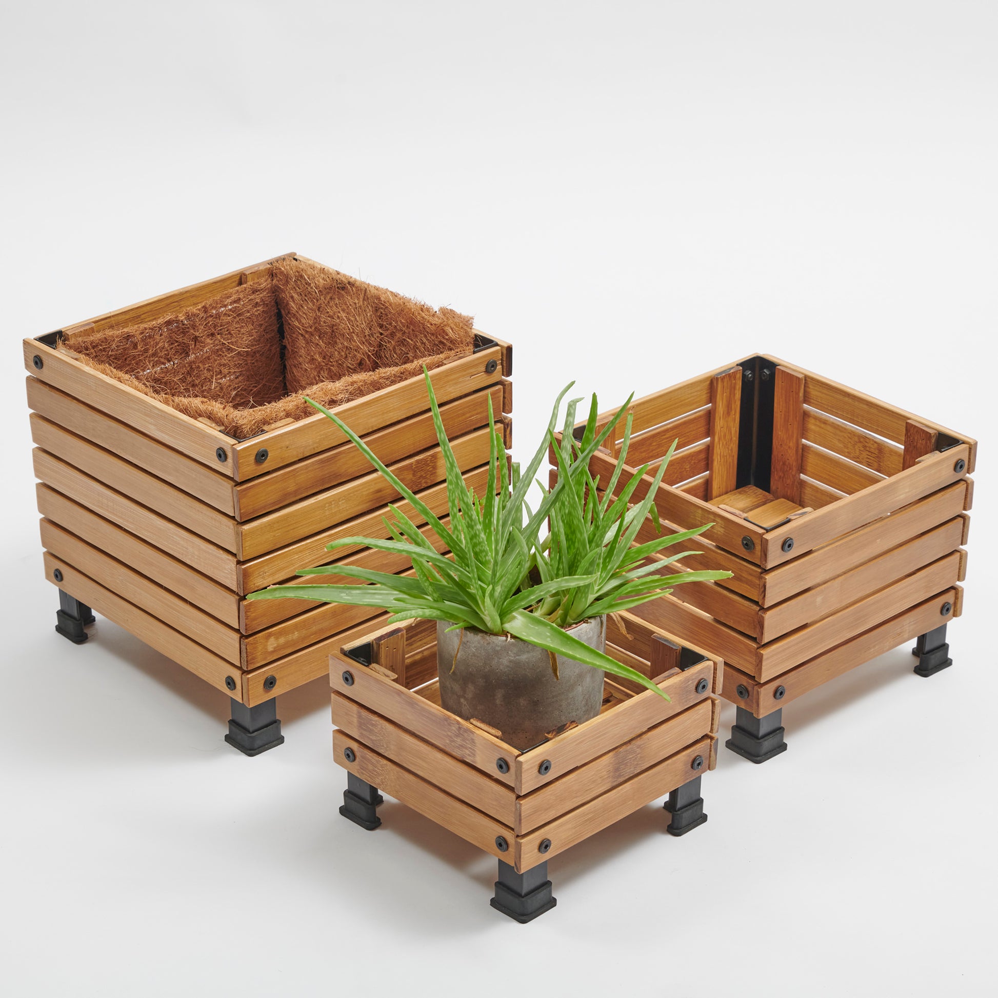 Bambus-Pflanzkästen quadratisch 3er Set – Pflanzkübel Balkon & Terrasse – Bambusbasis